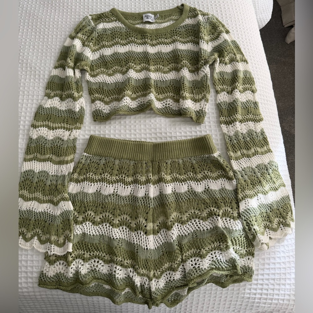 Princess Polly Green and White Knit Coverup Set